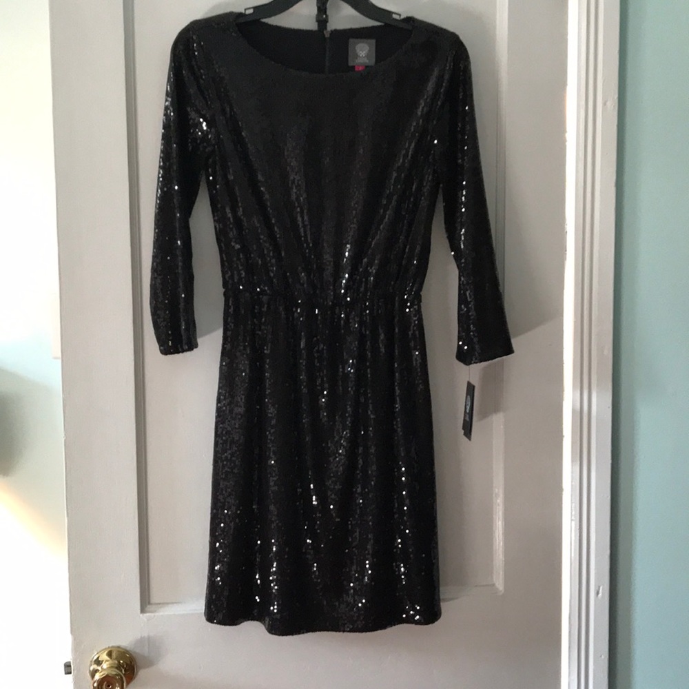 Vince camuto Black 3/4 sleeve sequin dress